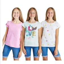 Vigoss Girl T-shirt Short Sleeve Youth 3-pack Tee- J (Set Love, M 10/12) NWT