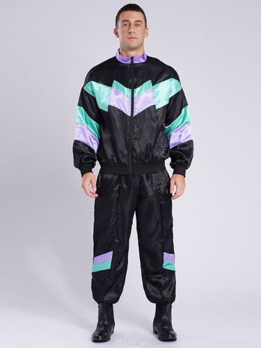Mens Tracksuit 70s 80s 90s Style 70s Disco Dancewear Hippie Costumes Contrast - Picture 19 of 62