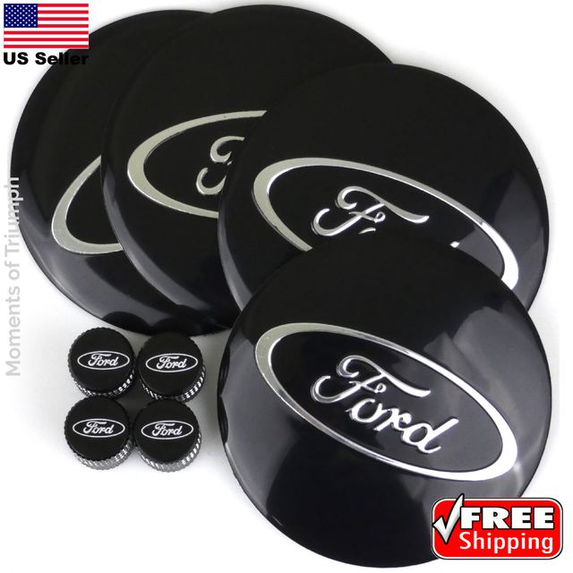 FORD Wheel Center Hub Cap Sticker Decal BLACK 2.2" & FORD Tire Valve