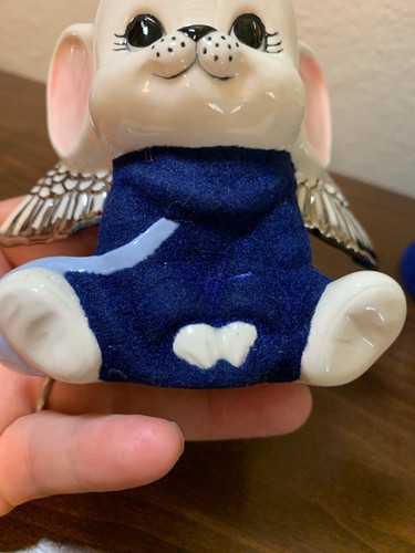 VINTAGE SET OF 4 MOUSE ANGELS WITH BLUE VELVET - Picture 3 of 13
