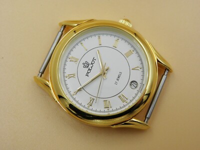 NOS Lovely POLJOT CALENDAR DATE WATCH GOLD-PLATED CASE EXPORT