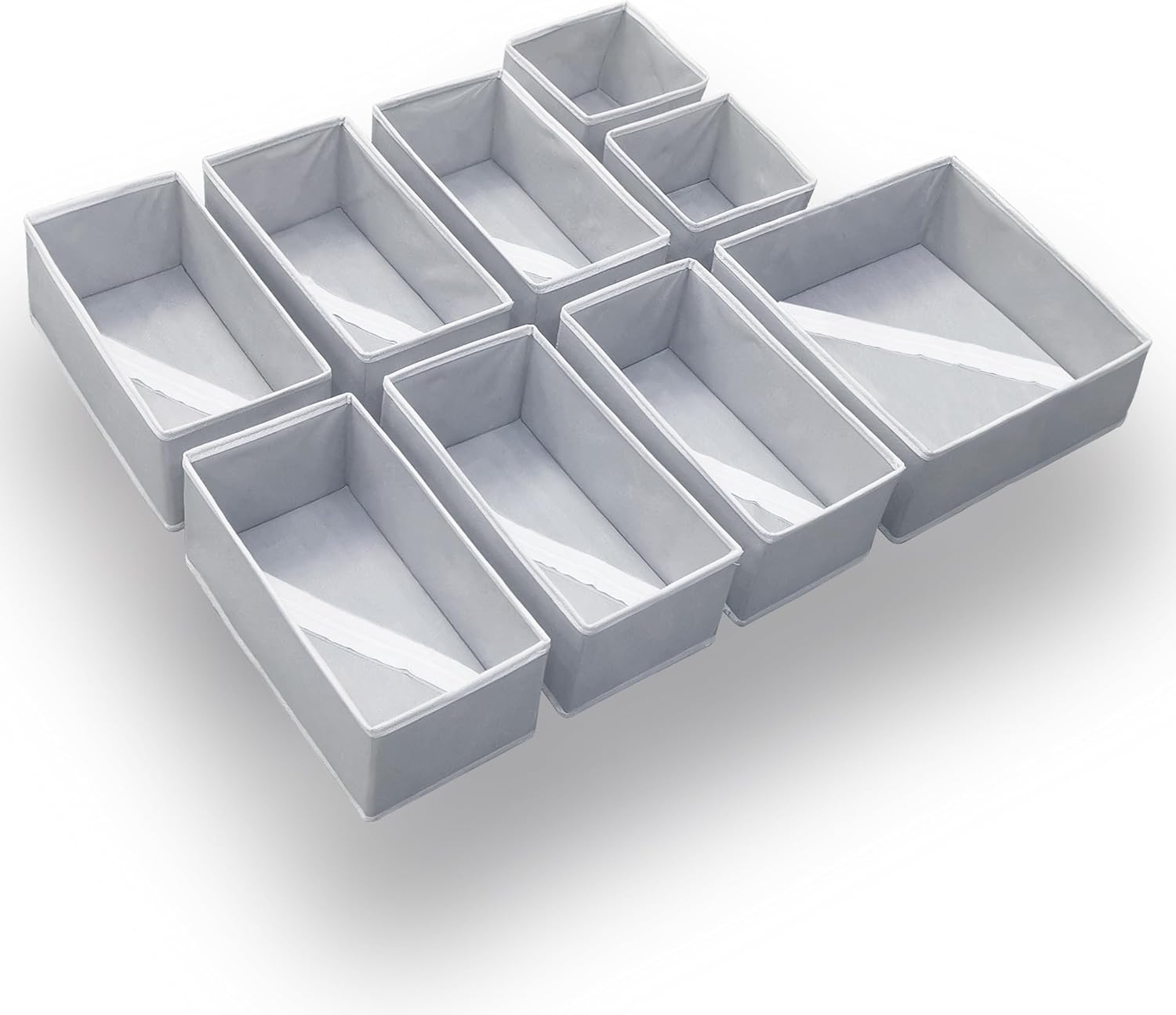 9Pc Foldable Fabric Dresser Drawer Organizers - 1 Large, 6 Medium, 2 Small Storage Bins-image