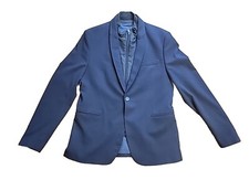 Zara Man US 42 Navy Blue Blazer Jacket Single Button Breast Lined Zipper Pockets