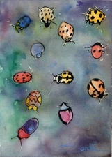 Lady Bugs : Sandra Watercolors™ California : ORIGINAL PAINTING Childrens Decor