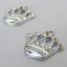 Crown Charms - 21mm Clear Rhinestone Silver Tone Pendants C0355 - 2, 5 Or 10PCs