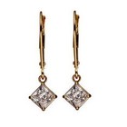 1 Ct Drop Dangle Earrings 10K Yellow Gold Princess Cut Cubic Zirconia