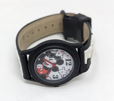 VTG Disney Time Works Mickey Mouse B&W Rubber Vinyl Park Souvenir Watch RJ22