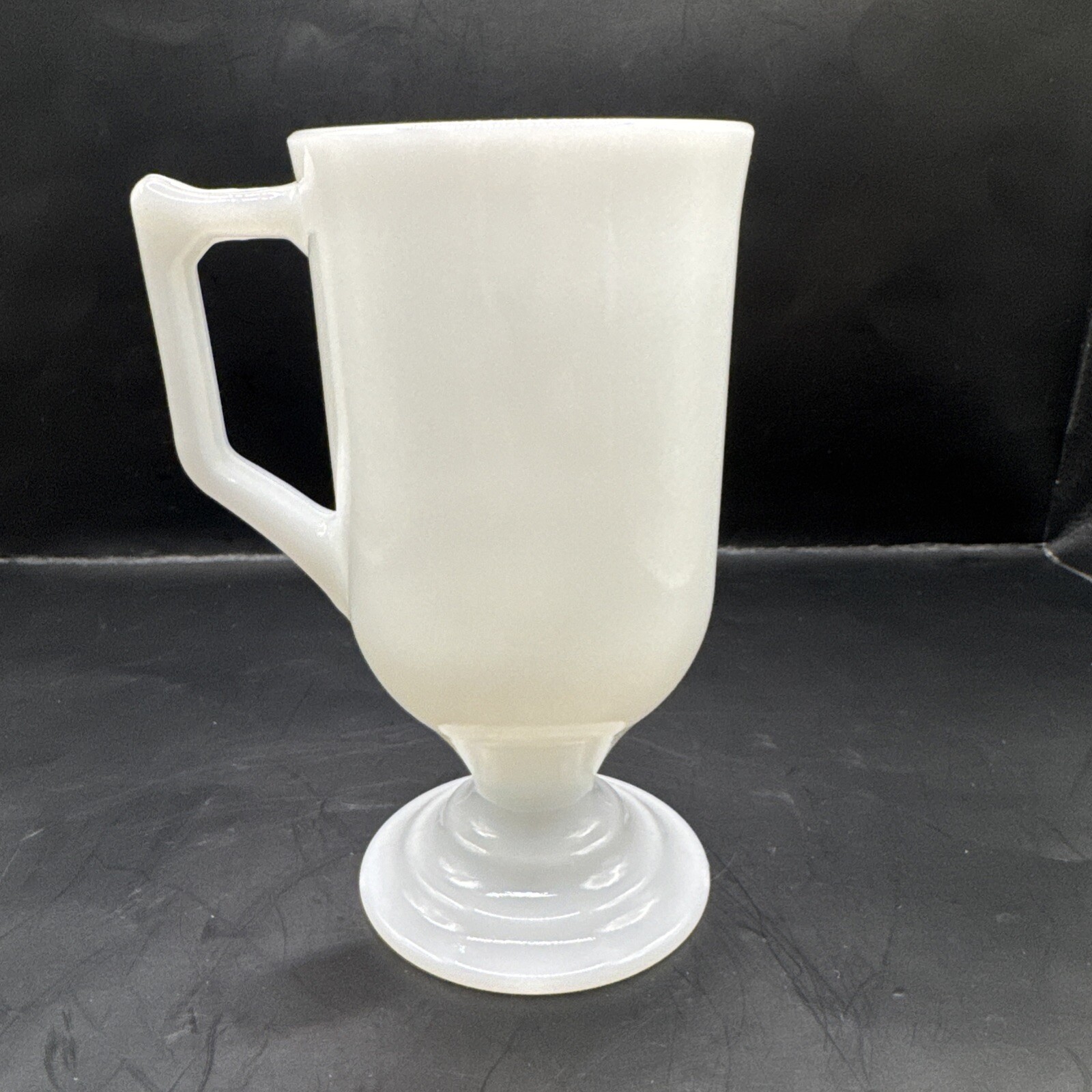 Vintage Footed Pedestal MILK GLASS Solid White Tall CUP Mug Handle Stem 8oz