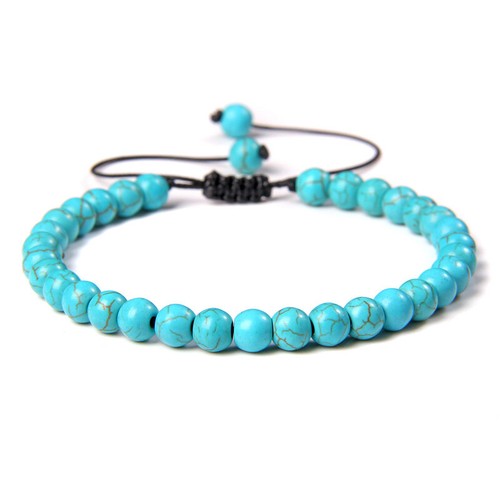 Bracciale Regolabile Perline In Pietra Naturale 6MM Tessuto Rotondo Fatto a Mano - Foto 87 di 104