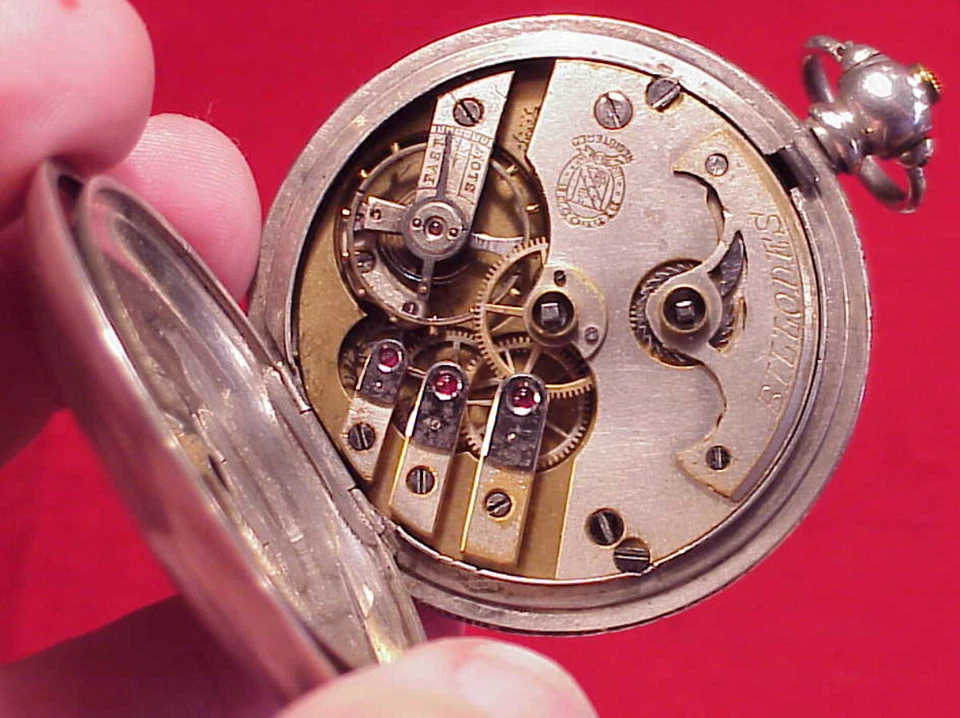 VINTAGE 53MM SILVER HUNTING POCKET WATCH TURKISH DIAL BILLODES KEYWIND REPAIRS - Image 3 of 4