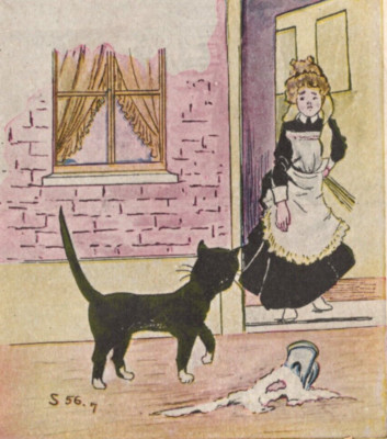 Cat Woman Cry of Spilt Milk Vintage Postcard
