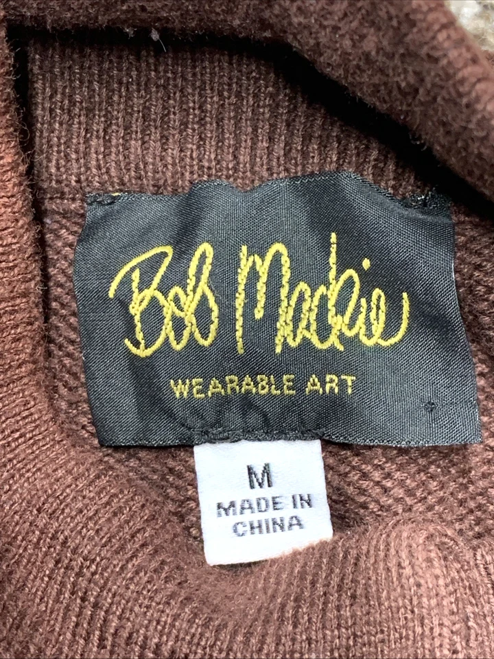 Bob Mackie Wearable Art Cardigan Sweater M Brown Striped Sleeve Button Front - Image 3 of 4