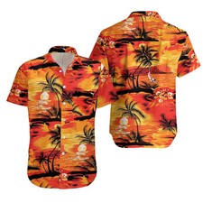 Tropical Sunset Beach Hawaiian Shirt Men Summer Vacation Ocean Aloha