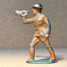 Vintage Barclay Cast Lead Soldier Pre-1970 with Tin Helmet Toy - BUGLER SOLDIER