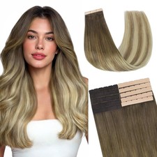 GOO GOO Tape in Hair Extensions, 3/8/613 Balayage Walnut Brown to Ash Brown and