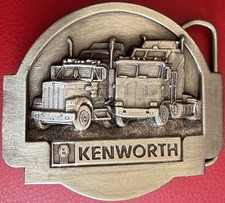 VINTAGE 1985 KENWORTH 2 SEMI TRUCKS BELT BUCKLE TONKIN C-42 BERGAMOT BRASS RARE