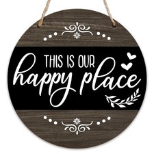 Wooden Welcome Sign For Front Door, This Is Our Happy Place Decor Sign, Green...