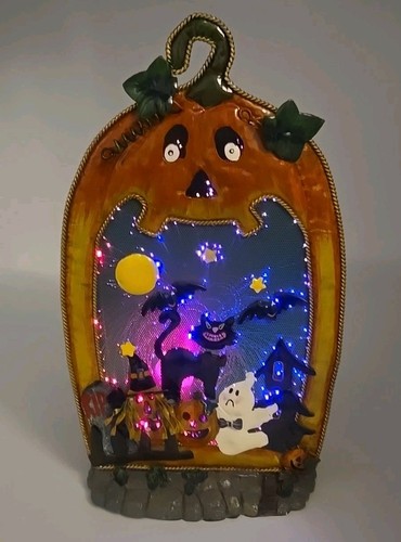 HALLOWEEN "FIBER OPTIC / PUMPKIN TOMBSTONE GRAVEYARD W/GHOST CAT BATS"  RARE !!!