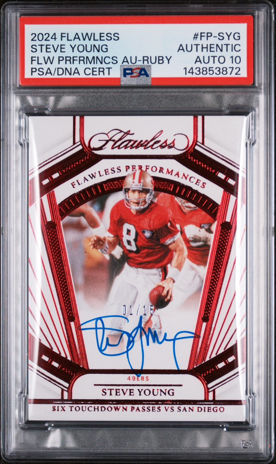STEVE YOUNG 2024 PANINI FLAWLESS PERFORMANCES  /15  PSA 10 Auto