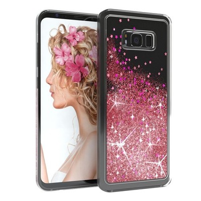 Für Samsung Galaxy S8 Plus Glitzer Hülle Flüssig Silikon Case Handy Cover Rosa