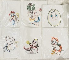 Vintage Hand Embroidered Kitchen Tea Towels Flour Sack KItch Cottage Core Qty 6