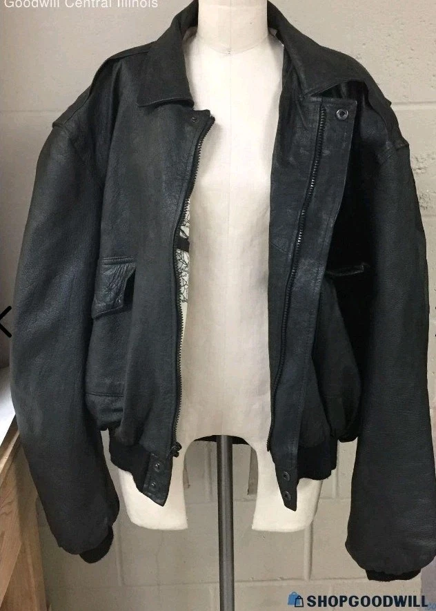 Unik Leather Bomber Motorcycle Jacket Thinsulate Lining SZ 2XL Black