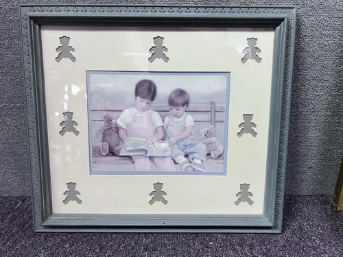 Vintage 1991 Homco Framed Print Children And Teddy Bears #3520