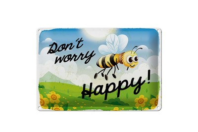 Blechschild 20x30cm gewölbt Don´t worry bee happy Biene Wiese Deko Schild