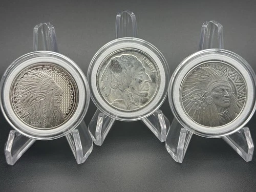 Lot of 3 - 1 Troy oz Buffalo .999 Fine Silver Round Coins