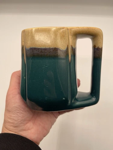 Vintage Padilla Stackable Coffee Mug Green Multicolor Drip Glaze Pottery
