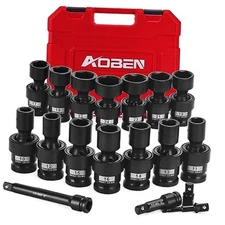  18 PCS 1/2" Drive Shallow Universal Impact Socket Set, Swivel Socket with 