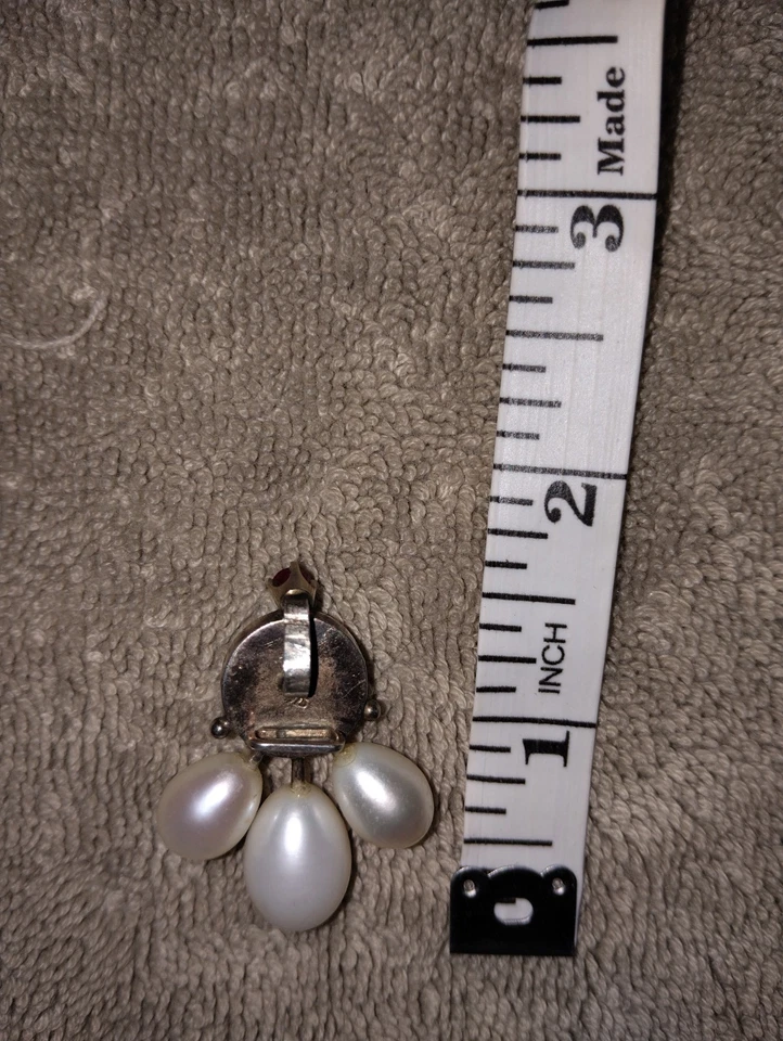 Vintage Pearl Sterling Silver & 3.2mm Ruby 14k White Gold Pendant - Image 3 of 4