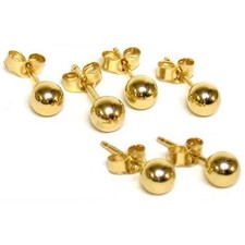 14K Gold 4mm Ball Earrings  Ear Backs 3 Pair