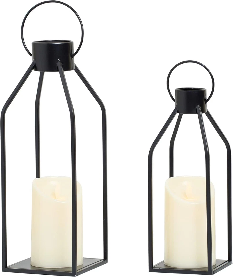 Modern Farmhouse Lantern Decor,2 Pack Black Metal Candle Lantern Front Porch Dec - image 1 of 4
