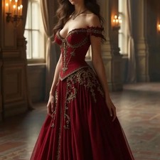 Elegant Burgundy Prom Dress Gold Lace Appliques A-Vintage Princess Evening Gowns