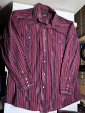 Roper Rodeo Men’s XLarge Red Striped Pearl Snap USA Made Vintage Plaid