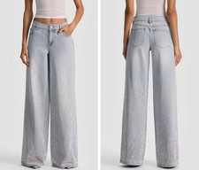 Women Alice  Olivia Rhinestone Slim Fit Jeans Denim Wide Leg Pants