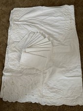 Swiss Braid Appliqu White Tablecloth With 12 Matched Napkins 66 x 104 Oblong