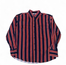 Wrangler Western Men's Large Red Navy Striped Button-Up Long Sleeve Shirt
