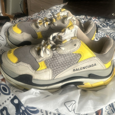 Balenciaga Triple S Gray Yellow Beige Men's Low Top Lace Up Sneakers