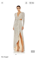 Mac Duggal Silver/Nude Sequin Maxi Dress 2 V-Neck Cut-Out Open Back Slit