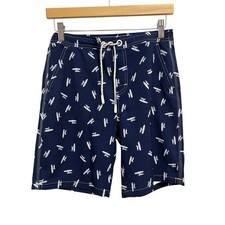 johnnie-O Board Shorts Boys 14 Navy Blue Surfer Print Swim Trunks Drawstring