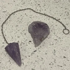 Amethyst Crystal Pendulum & Raw Stone Set – Healing, Chakra, Divination Tool