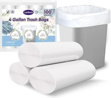 Unscented Small Trash Bags 4 Gallon 100 Count White Bathroom Office Bedroom