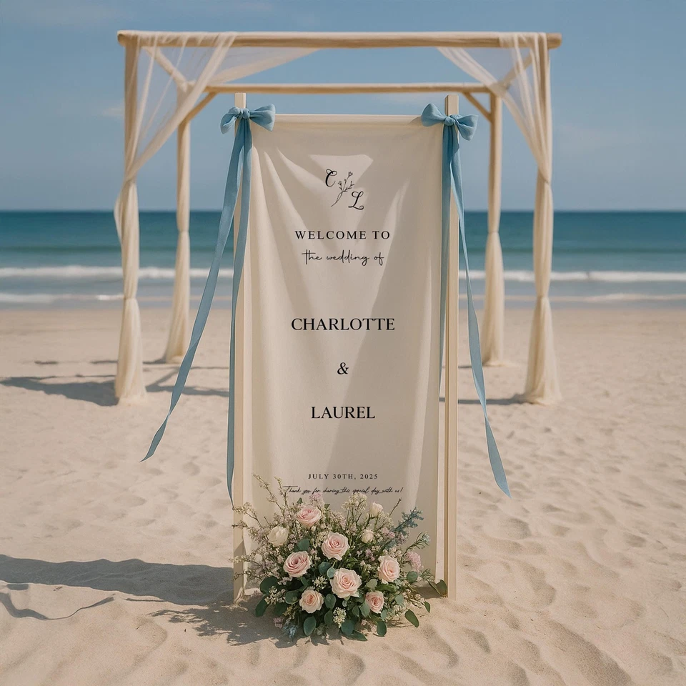 定制面料婚礼欢迎标志,现代婚礼标志,婚礼横幅 — 第 3/4 张图片