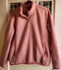 Eddie Bauer Women's Pink Gray Pullover 1/4 Snap Collar Front Pockets Size Medium