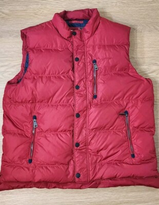 Orvis Down Puffer Vest Mens Large Red Jacket Full Zip Snap Pockets Ski Gear 