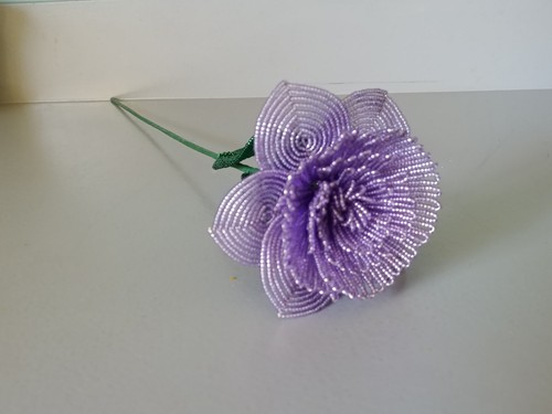 Handmade French beaded Flowers Large Peony flower lavender color - Picture 2 of 2
