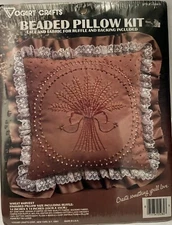 Vtg Vogart Crafts BEADS & LACE FALL PILLOW KIT #2528 D Wheat Harvest 14 x 14 New