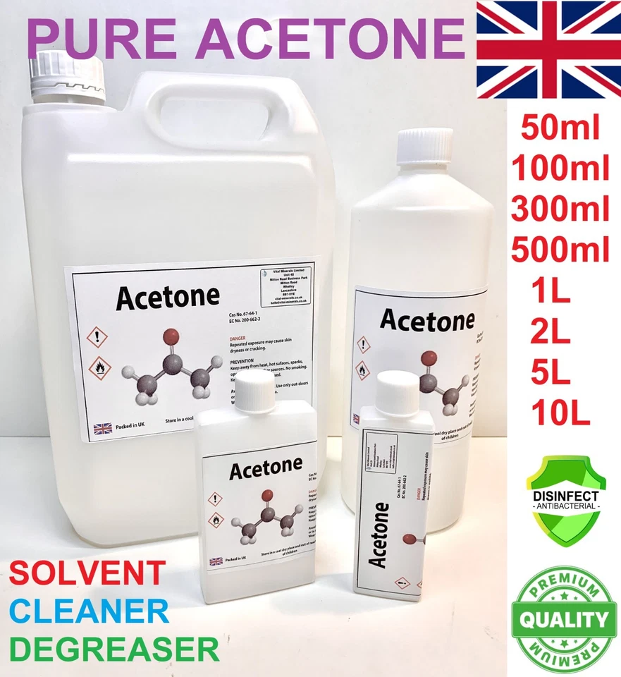 VITAL MINERALS Acetone 100% PURE Degreaser Solvent Cleaner Paint Thinner Glue remover FREE P&P